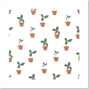 Pattern with sprouts in pots Posters and Art